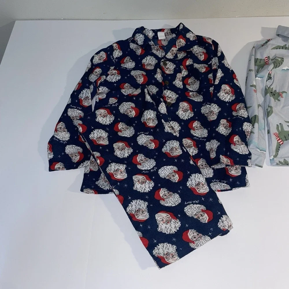 2 Boys‎ Kids Christmas Long Sleeve Pajamas Navy Blue Santa Dinosaurs 5 6 5t 6t